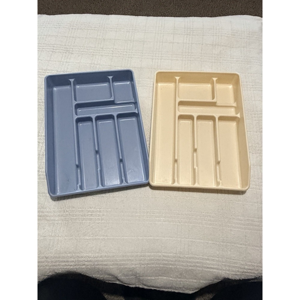 VTG Rubbermaid Kitchen Cutlery Utensil Drawer Organizers  Blue Ivory #0521 Retro